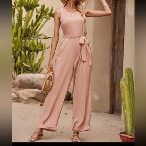 NWT women’s peach color belted jumpsuit by SHEIN